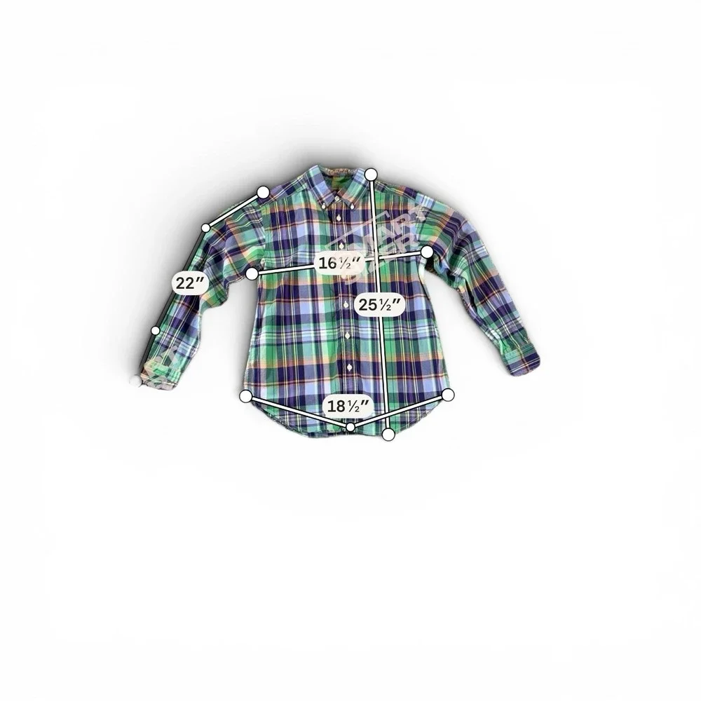 Ralph Lauren Boys Long Sleeve Button-Up Shirt, Plaid, Size M (10-12) Blue Green
